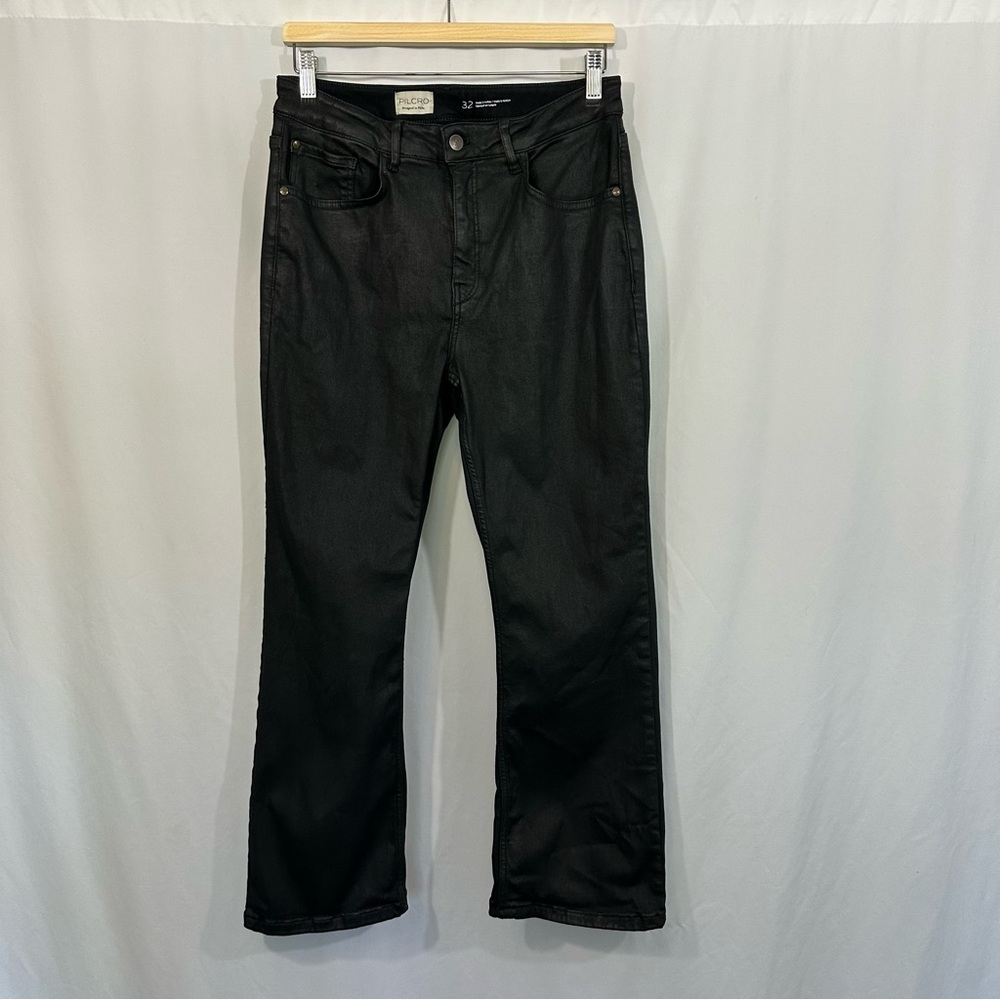 Anthropologie The Yaya Coated Kick Crop Flare Jeans in Black - Picture 3 of 12